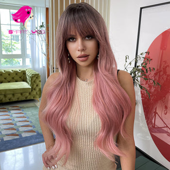 Dark roots warm pink long wavy natural wig | Smart Wigs Brisbane QLD